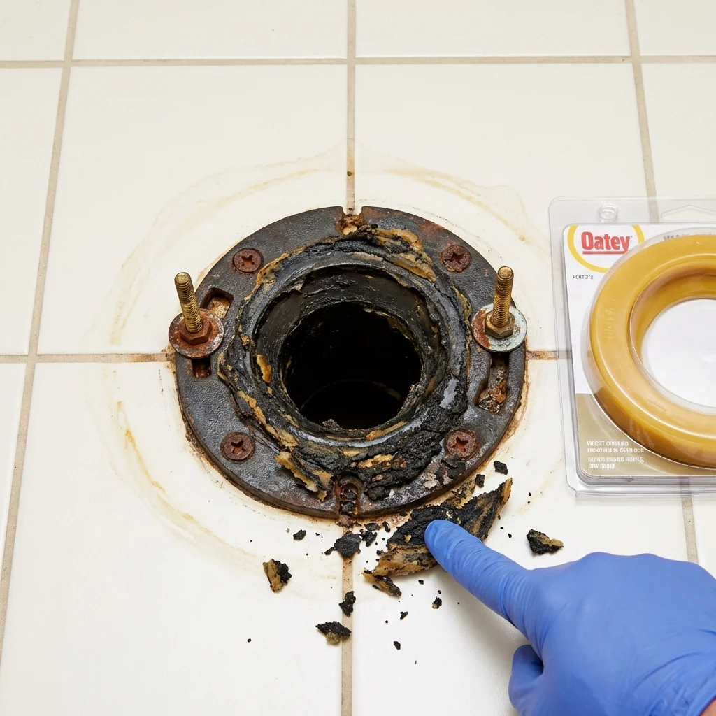 Failed wax ring showing water seepage at the base of a toilet in a Ferndale, CA home