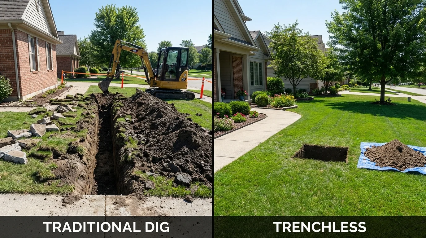 Trenchless sewer repair with minimal yard damage versus traditional excavation in Ferndale, CA